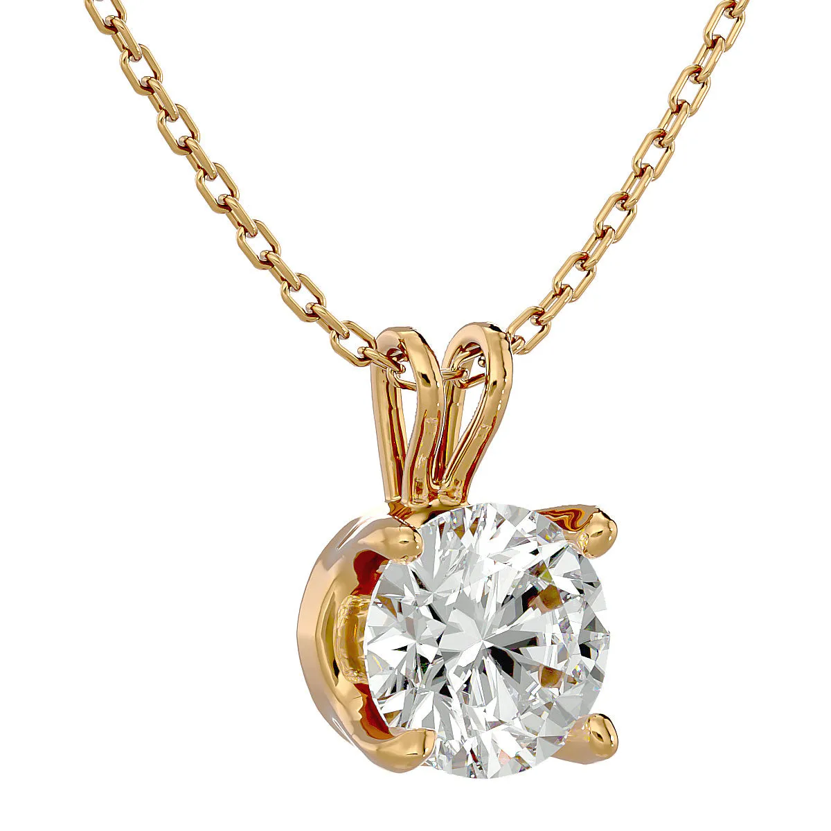 1 Carat Round Brilliant Moissanite Necklace in 14 Karat Yellow Gold