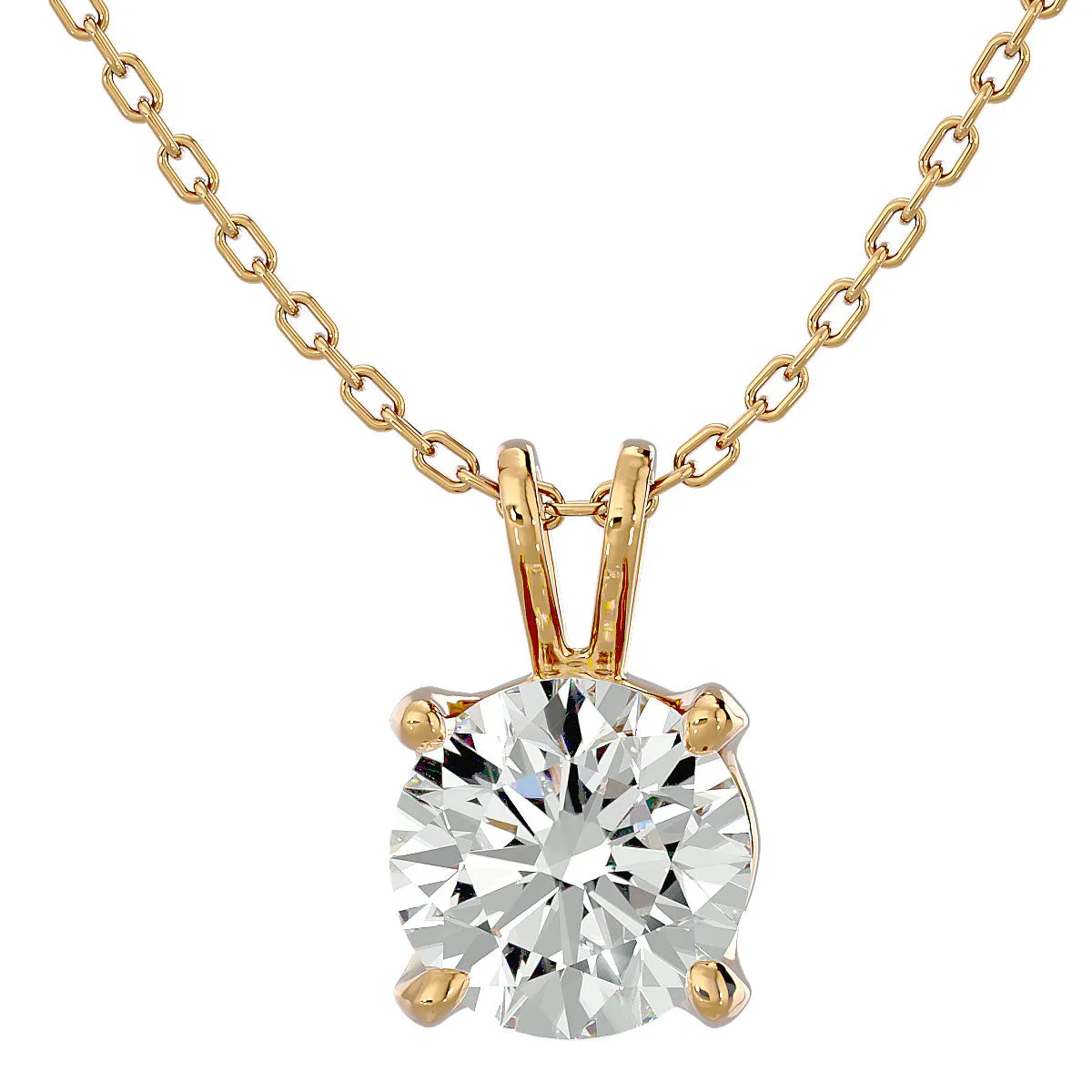 1 Carat Round Brilliant Moissanite Necklace in 14 Karat Yellow Gold