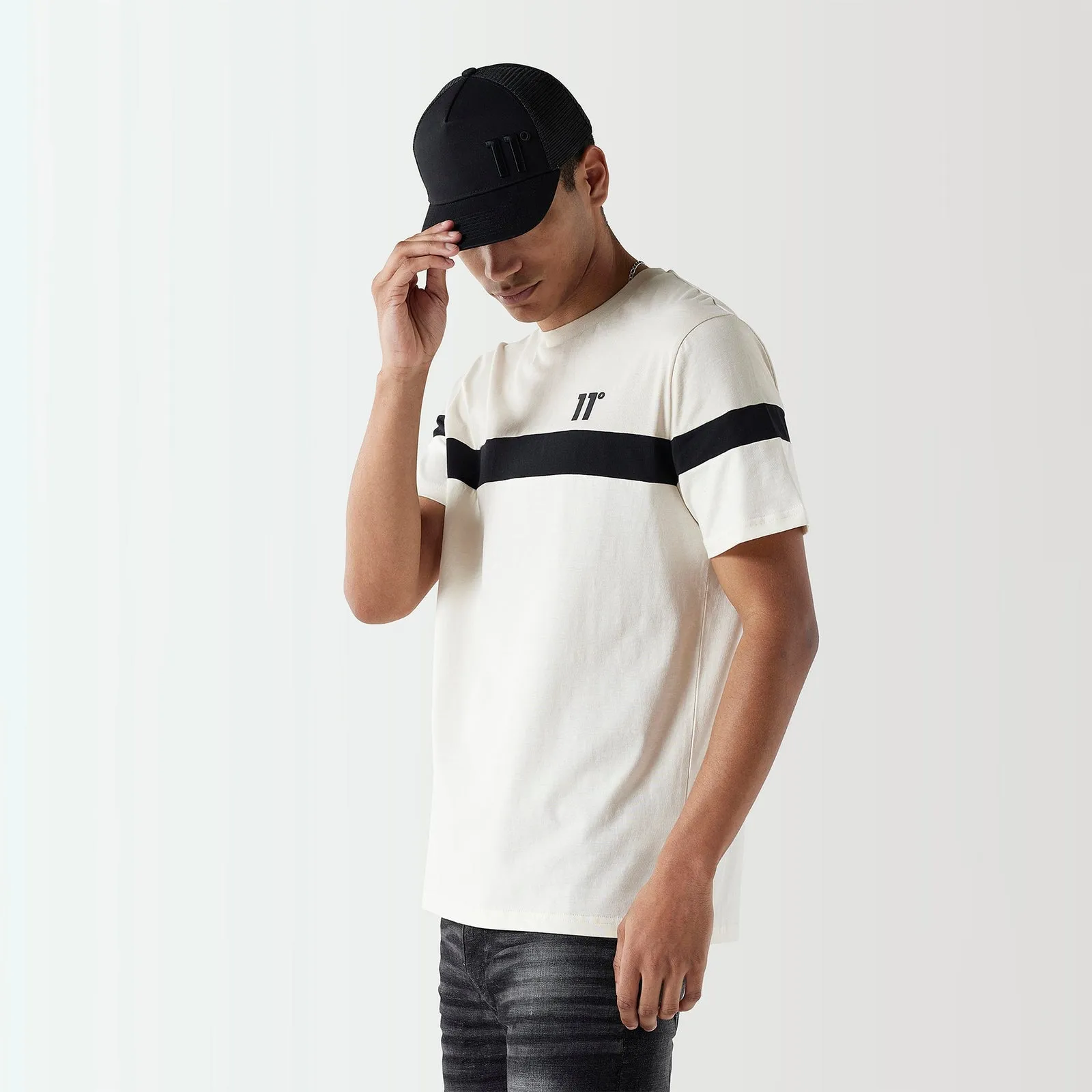 11 Degrees Triple Panel T-Shirt - Stone / Black / Coconut