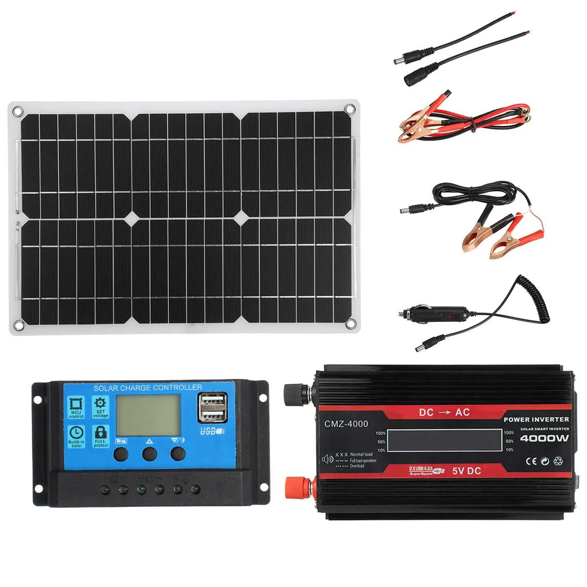 110V/220V Solar Power System 20W Solar Panel Battery Charger 4000W with Inverter Complete Kit Solar Controller 30A/40A/50A/60A