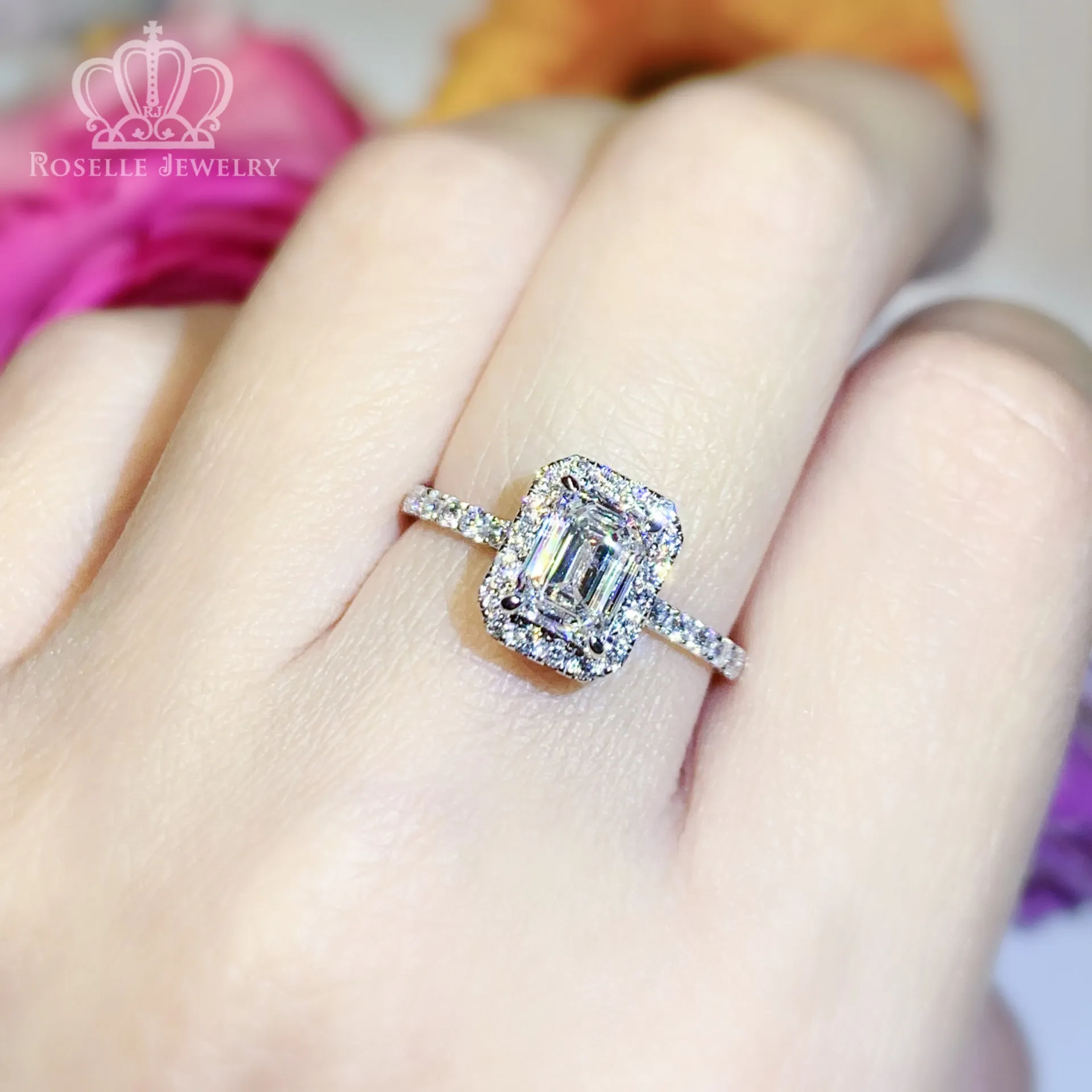 1.40CTW Emerald Cut Grown With Side Stone Halo Engagement Diamond Ring - LGR014