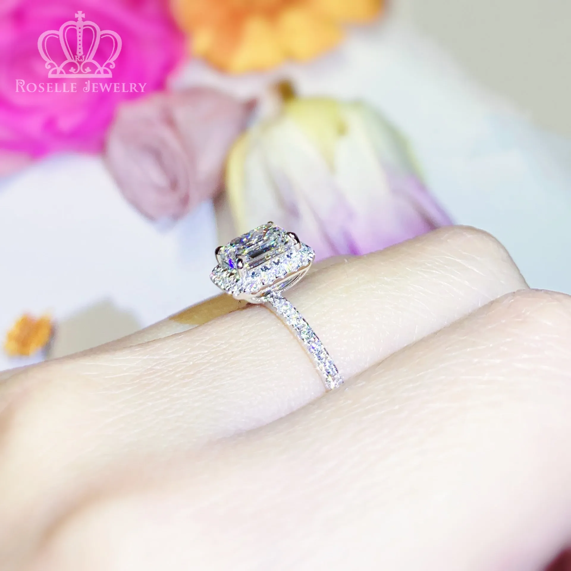 1.40CTW Emerald Cut Grown With Side Stone Halo Engagement Diamond Ring - LGR014