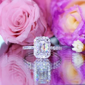 1.40CTW Emerald Cut Grown With Side Stone Halo Engagement Diamond Ring - LGR014