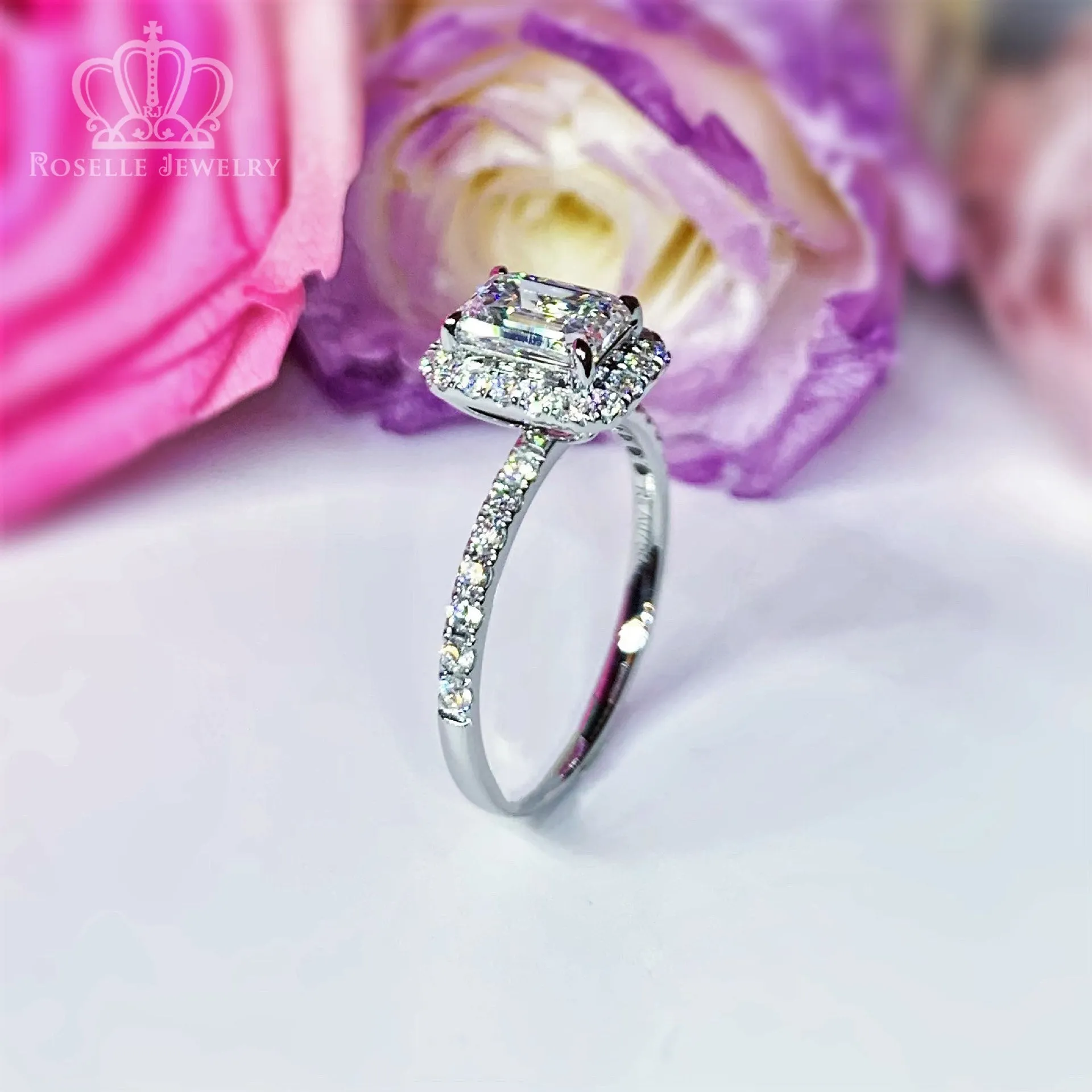 1.40CTW Emerald Cut Grown With Side Stone Halo Engagement Diamond Ring - LGR014