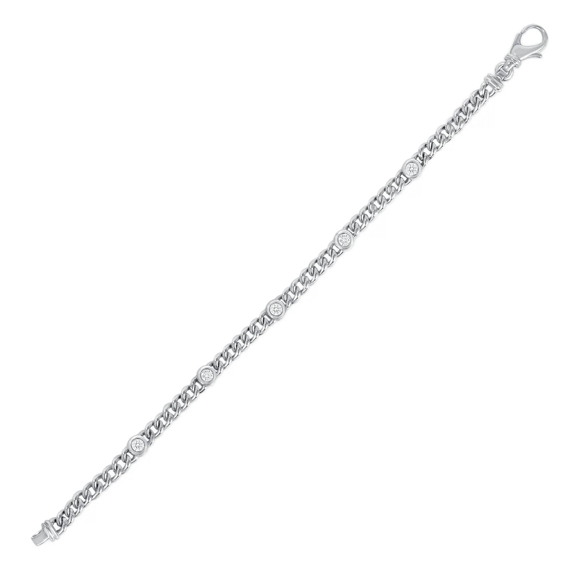 14k Gold Cuban Single Bezel Diamond Bracelet