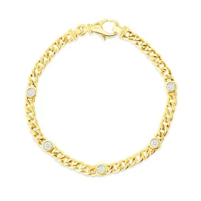 14k Gold Cuban Single Bezel Diamond Bracelet