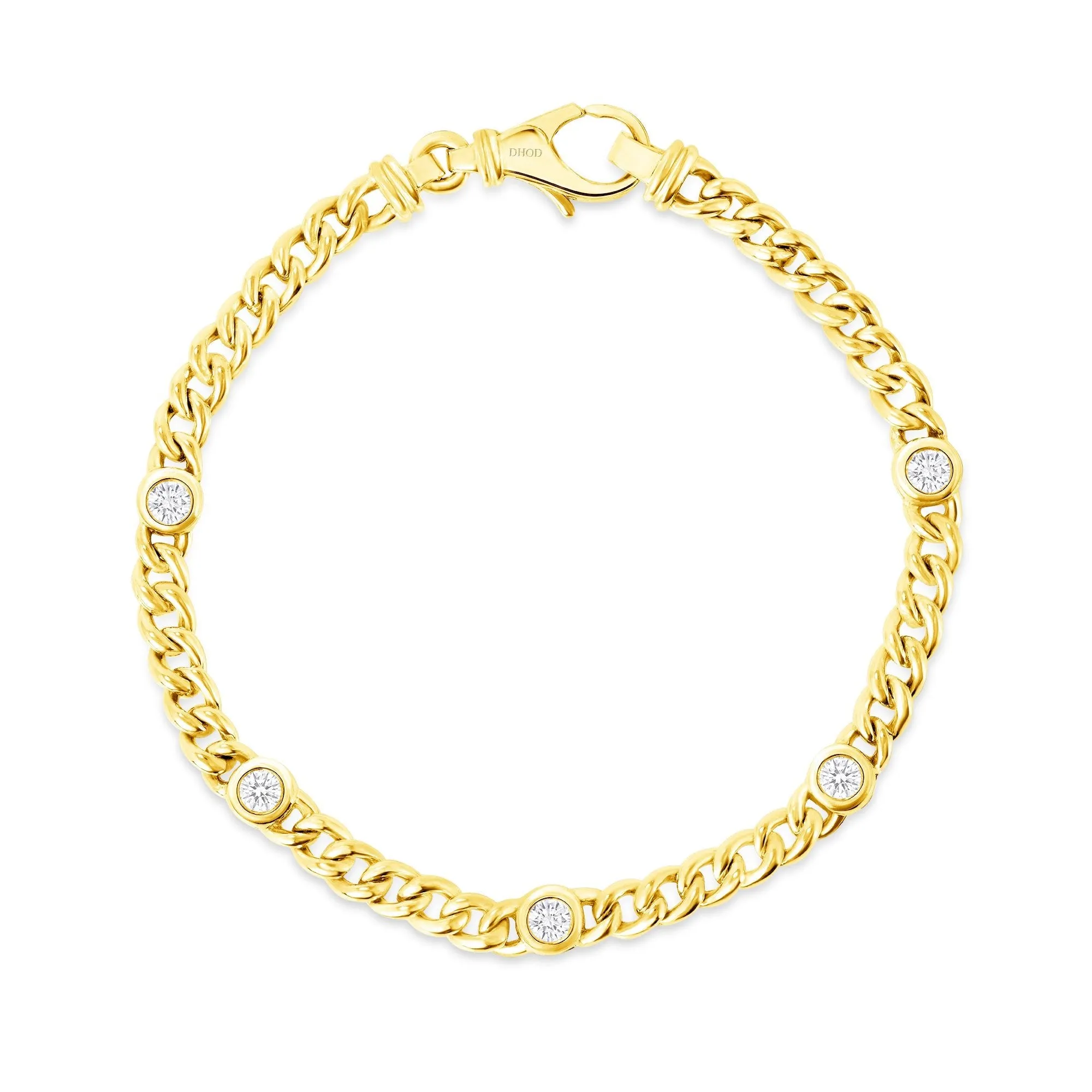 14k Gold Cuban Single Bezel Diamond Bracelet