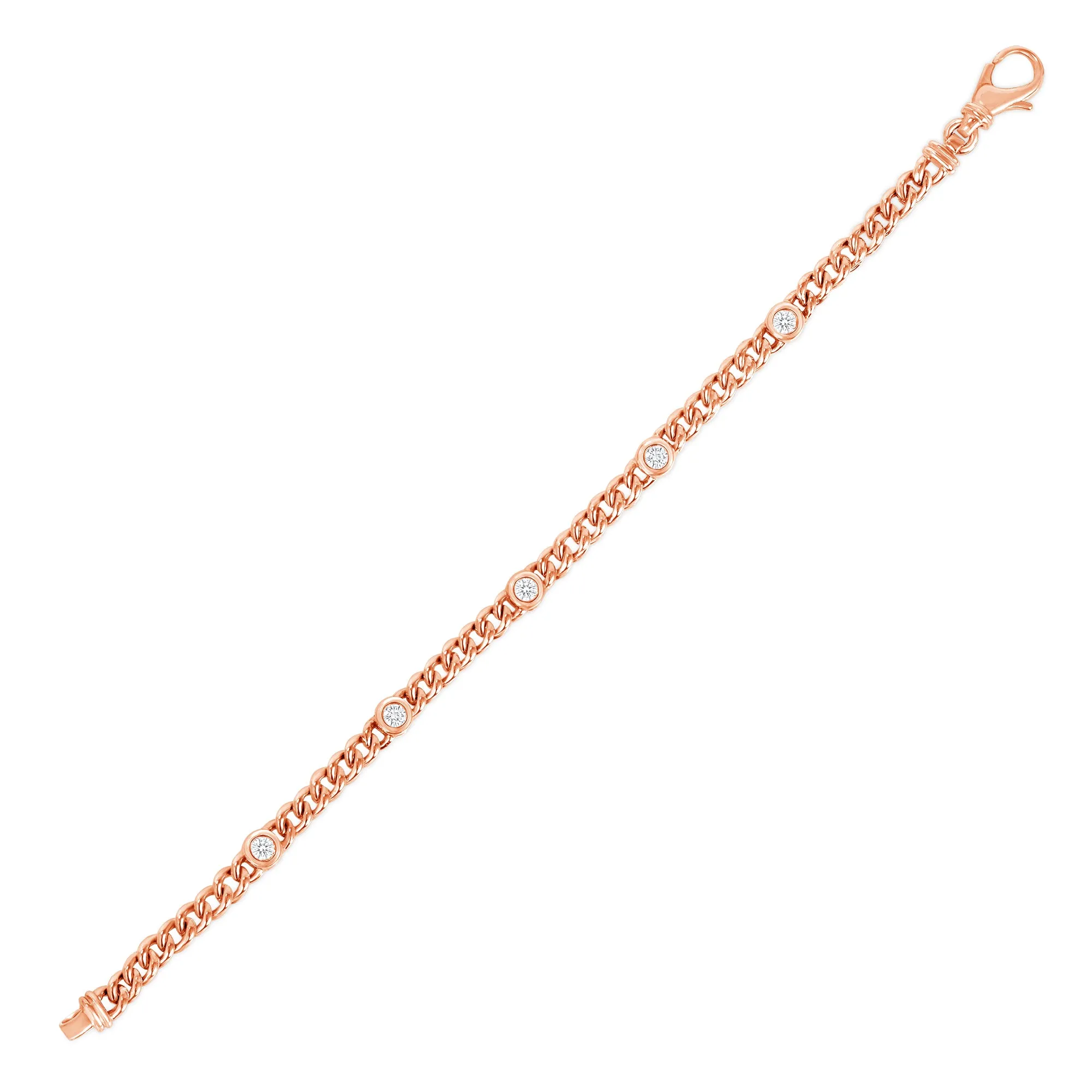 14k Gold Cuban Single Bezel Diamond Bracelet