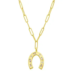 14K Gold Plated Paperclip Horseshoe Necklace