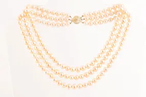 16" & 7" 14k Yellow Gold 3 Strand Pearl Necklace & Pearl Bracelet Set (110.64g.)