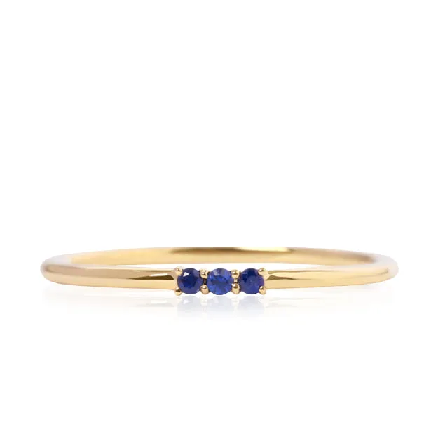 18K Light Luxury Three Stone Lab Grown Sapphire Ring - LR11