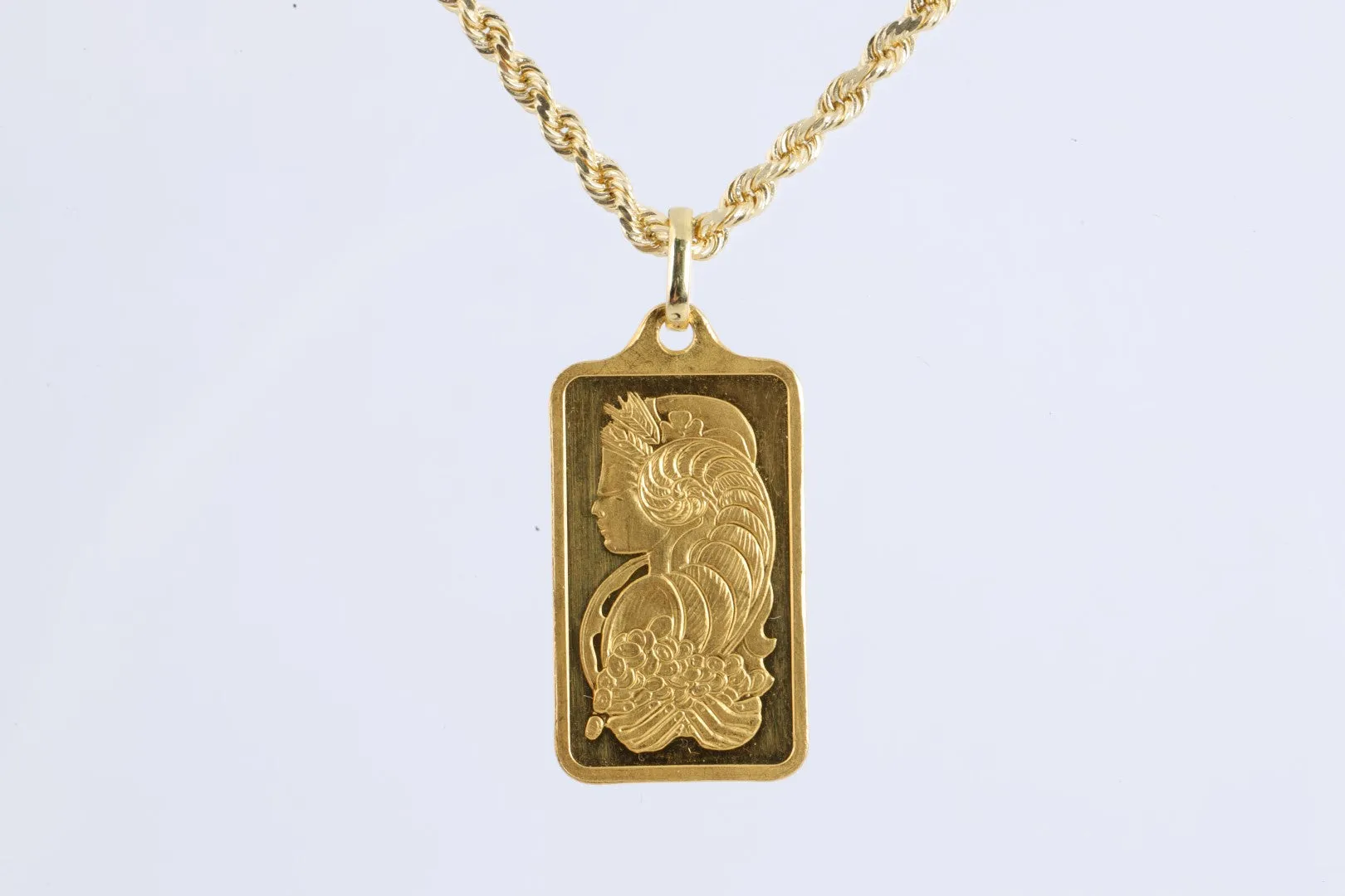 18" 18k & 24k Yellow Gold Credit Suisse Bullion Pendant Necklace (16.90g.)