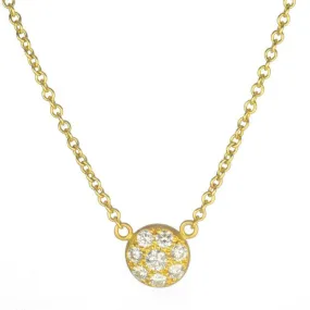 20K Gold and Pave Diamond Mini Disc Necklace