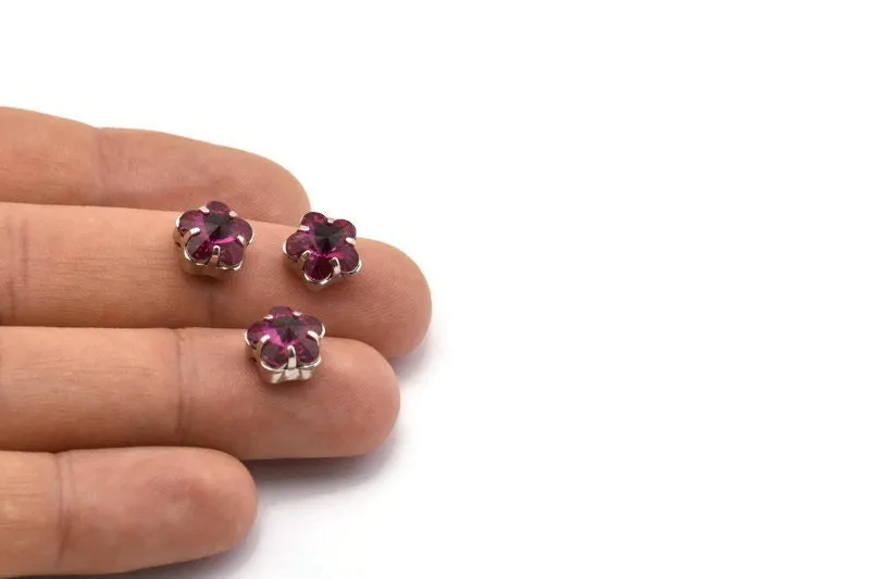 3 Silver Plated Purple Swarovski Rhinestone Prong Setting (10x7mm) Y269 Y261