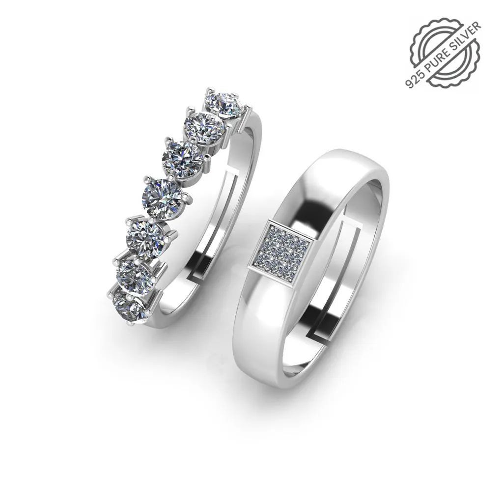 925 Pure Starling Silver Diamond Studded Minimal and Classy Status Special Couple's Ring