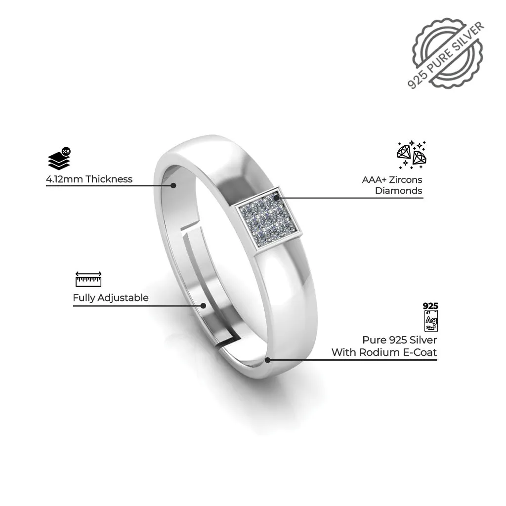 925 Pure Starling Silver Minimal Zircon Diamond and Classy Status Special Couple's Ring