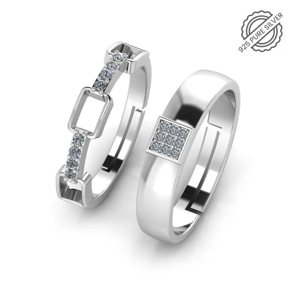 925 Pure Starling Silver Minimal Zircon Diamond and Classy Status Special Couple's Ring