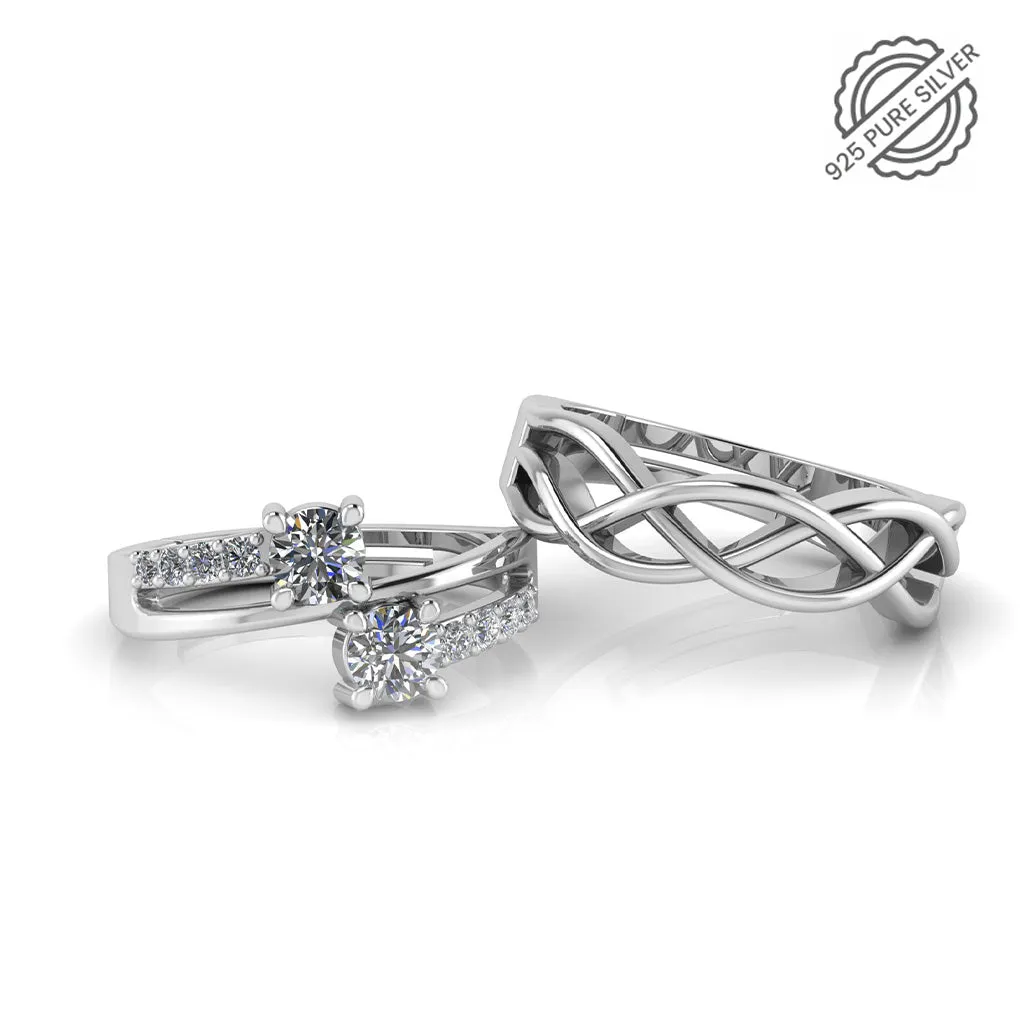 925 Sterling Silver Cubic Zircon and Celtic Knot Couple's Ring