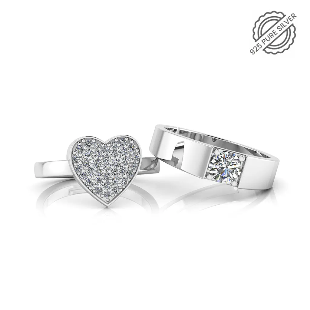 925 Sterling Silver Solitaire Trendor Heart Decor Special Couple's Ring