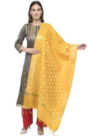 A R Silk Women's Chanderi Zari Embroidery Yellow Fancy Dupatta