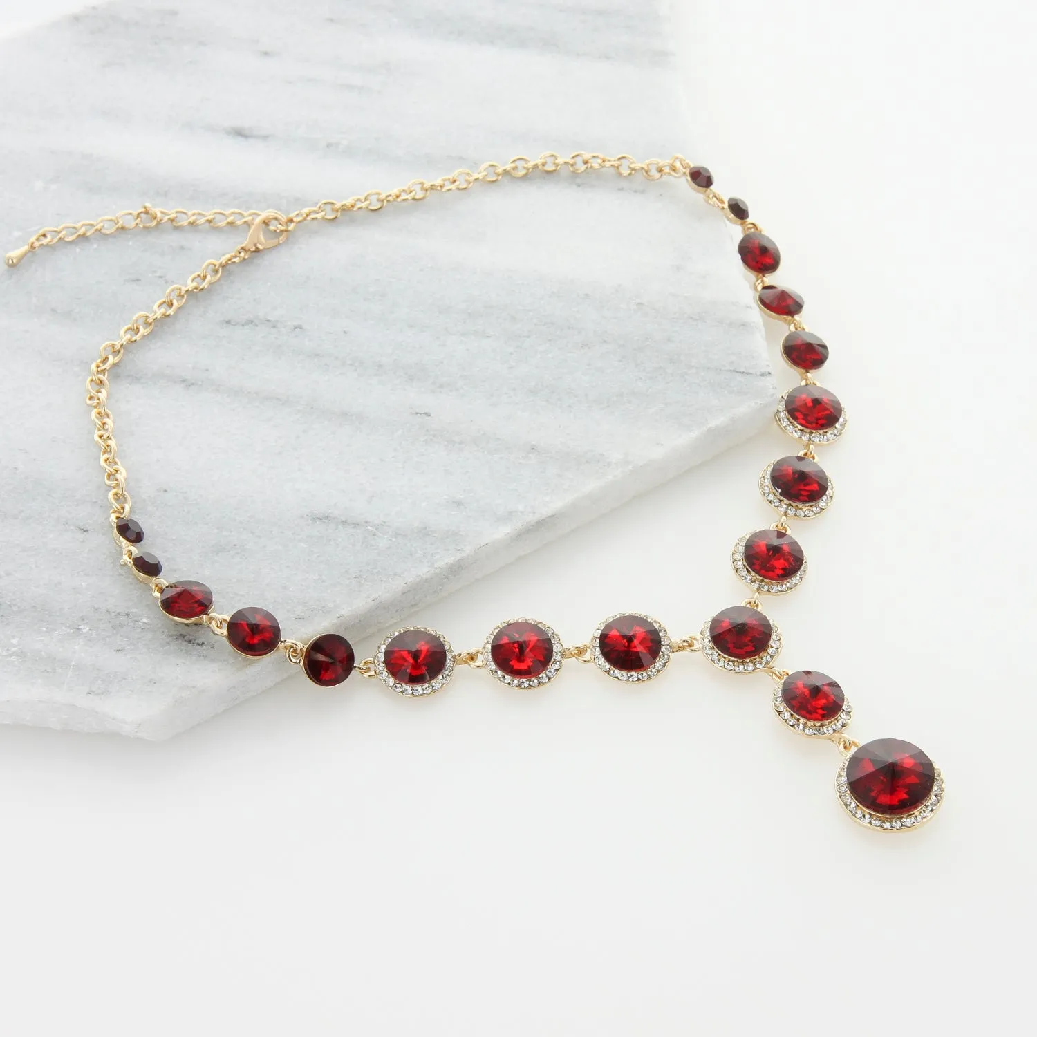 Aaliyah Round Drop Rhinestone Necklace & Earring Set