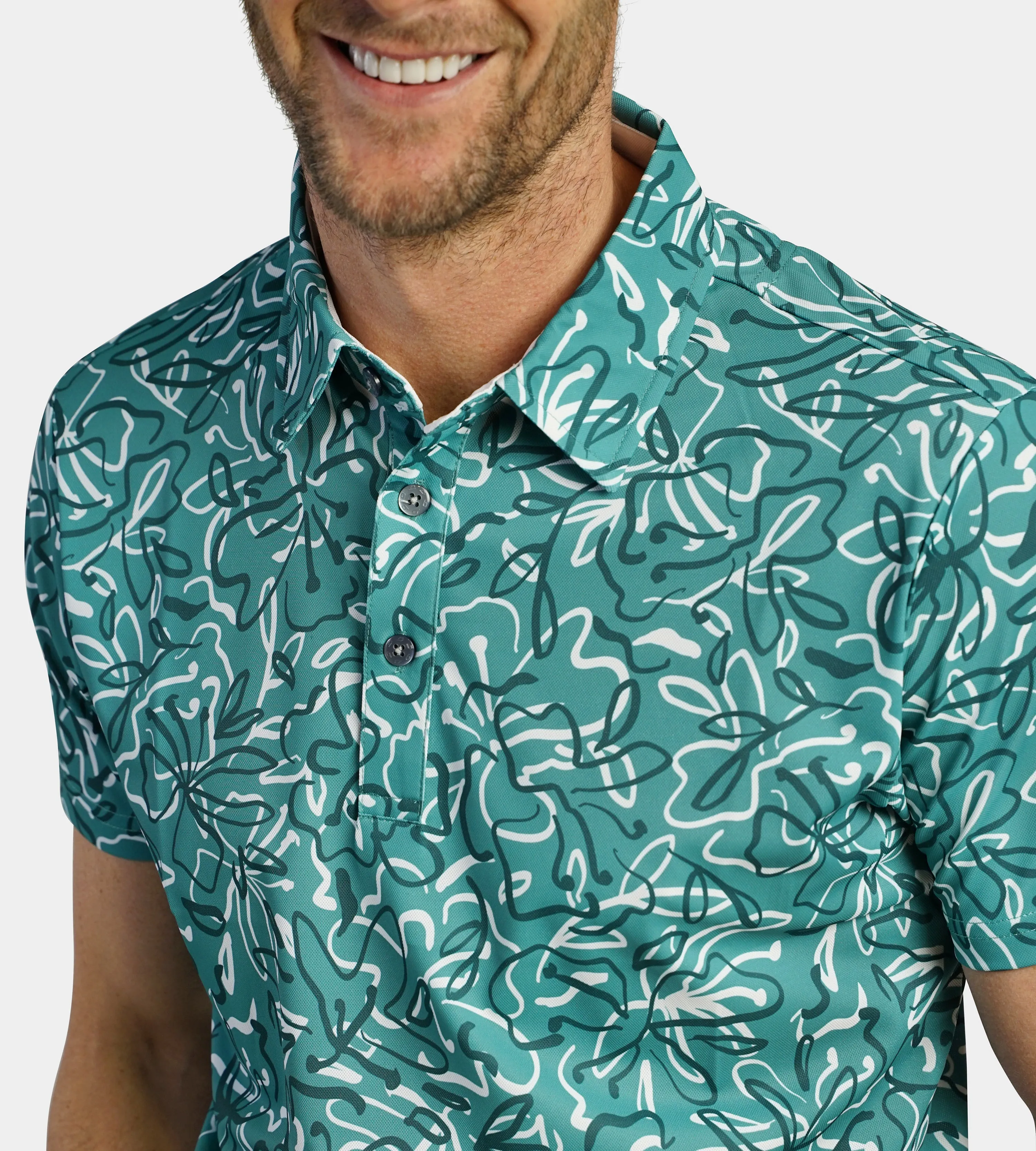 ABSTRACT FLORAL POLO - SAGE