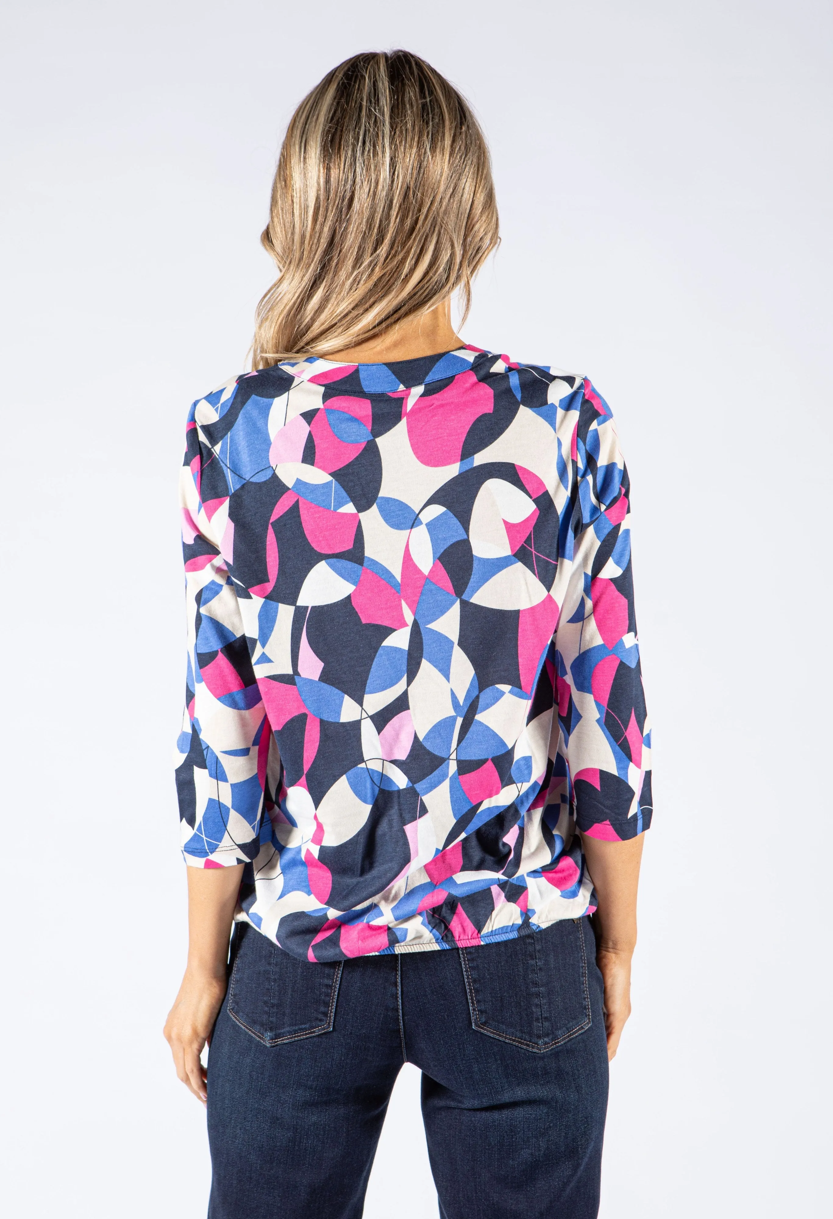 Abstract Print V Neckline Top-1