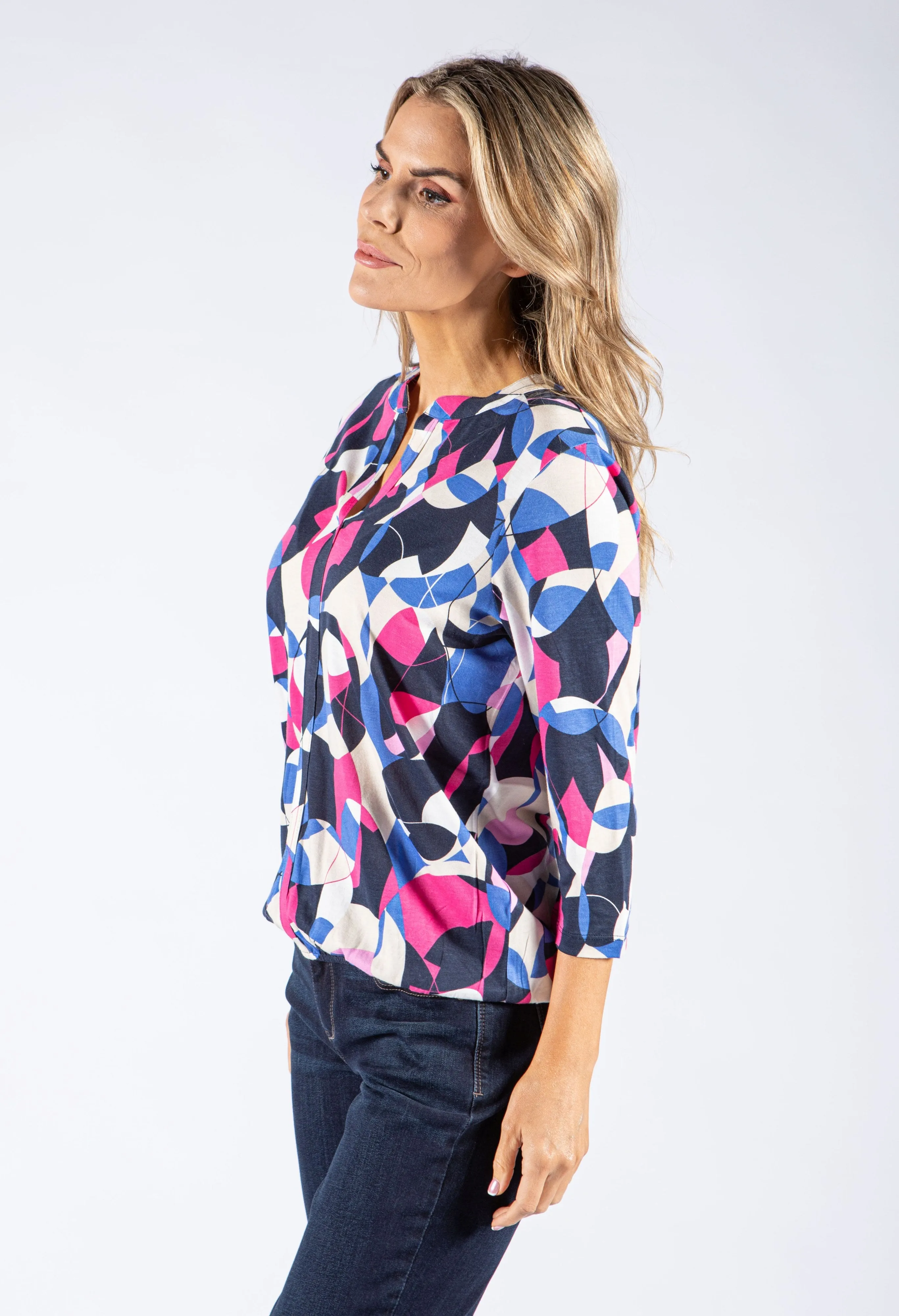 Abstract Print V Neckline Top-1