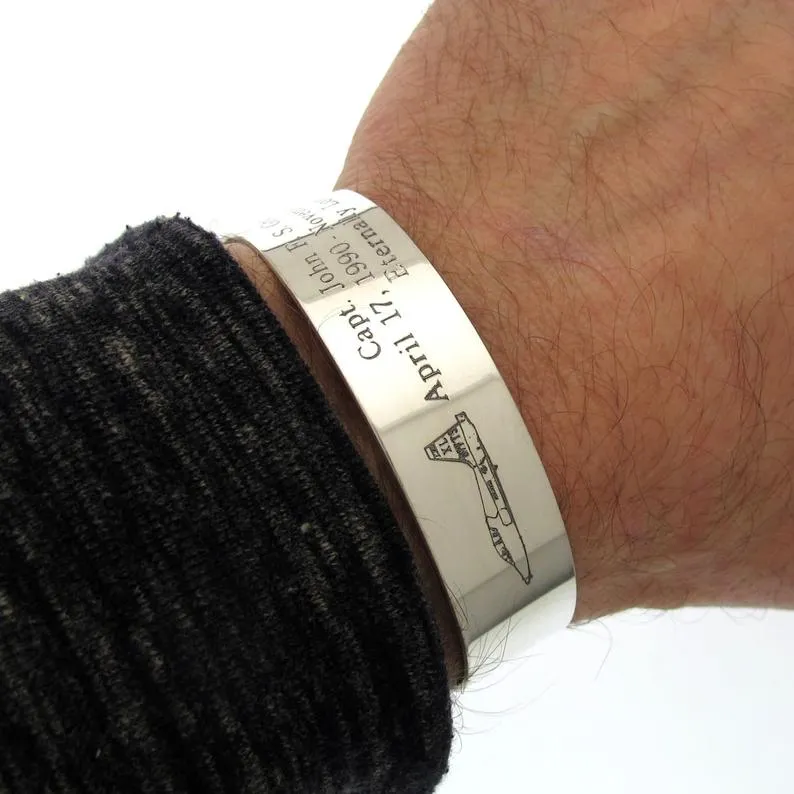 Air Force gift - Personalized Mens Cuff Bracelet