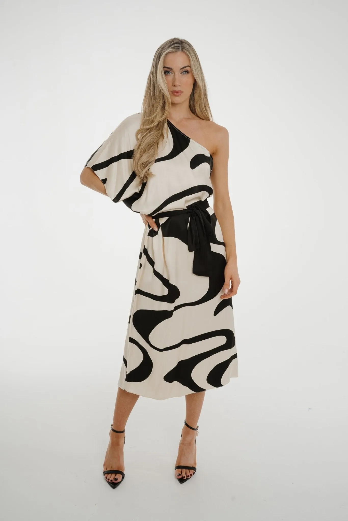 Alana One Shoulder Dress In Monochrome Print