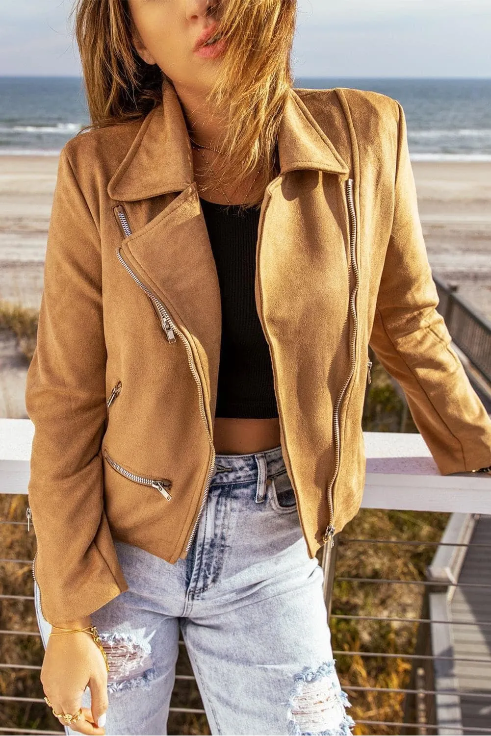 Amber Zip-Up Suede Jacket