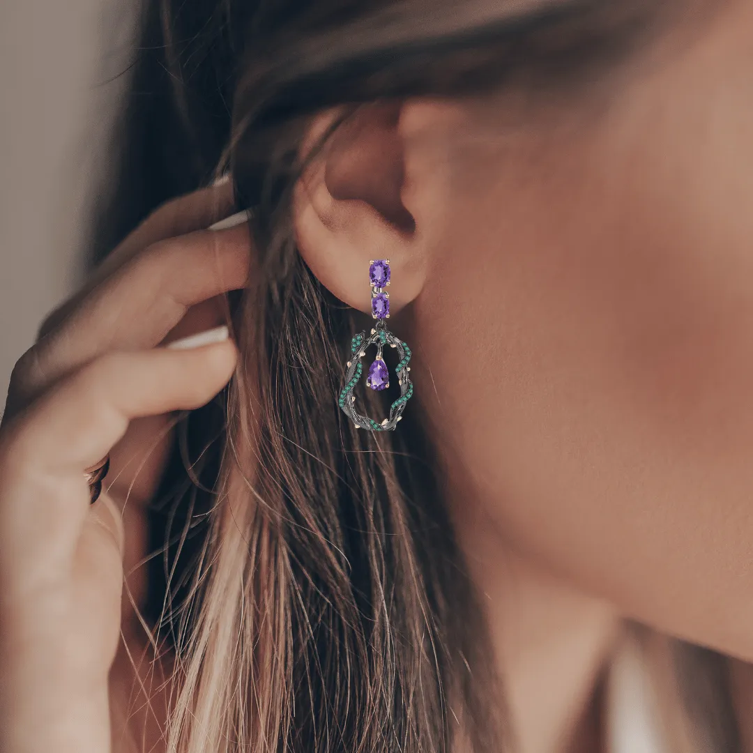 Amethyst Dangling Snake Earrings