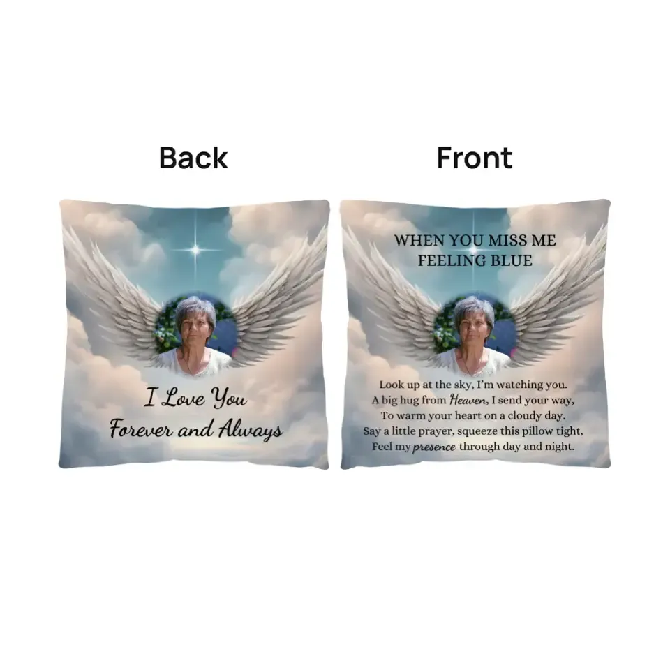 Angel Wings Photo Memorial Pillow with Insert, When You Miss Me Poem