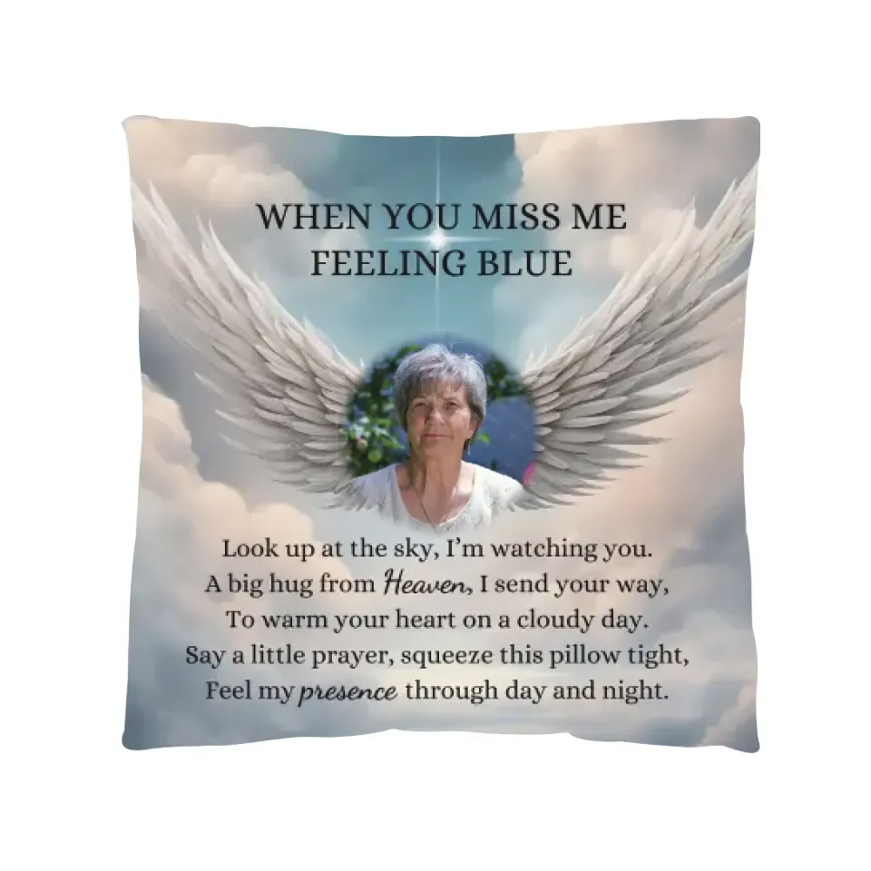 Angel Wings Photo Memorial Pillow with Insert, When You Miss Me Poem