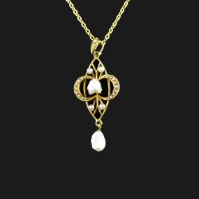 Antique 14K Gold Fresh Water Pearl Lavalier Necklace