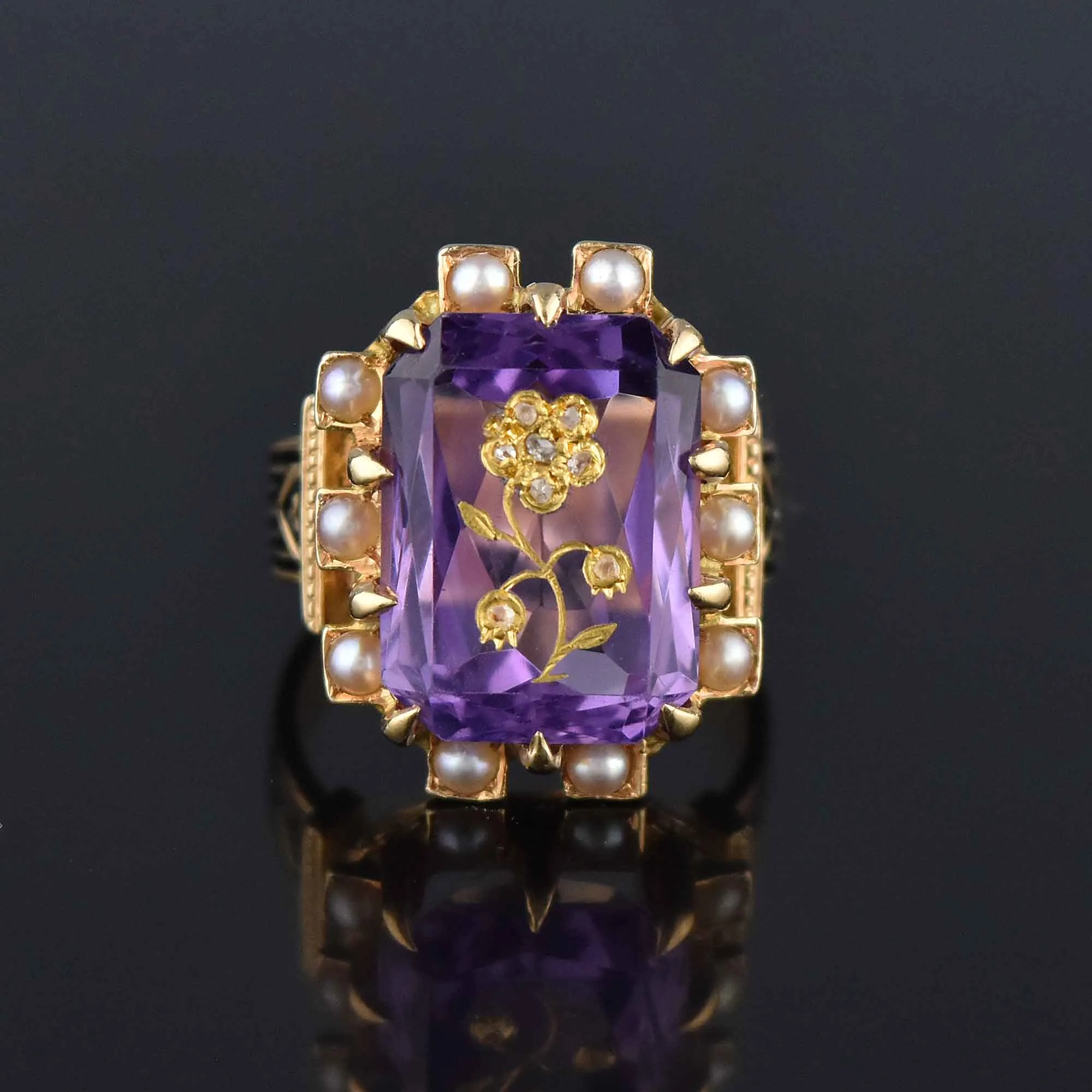 Antique Rose of Sharon Amethyst Diamond Ring