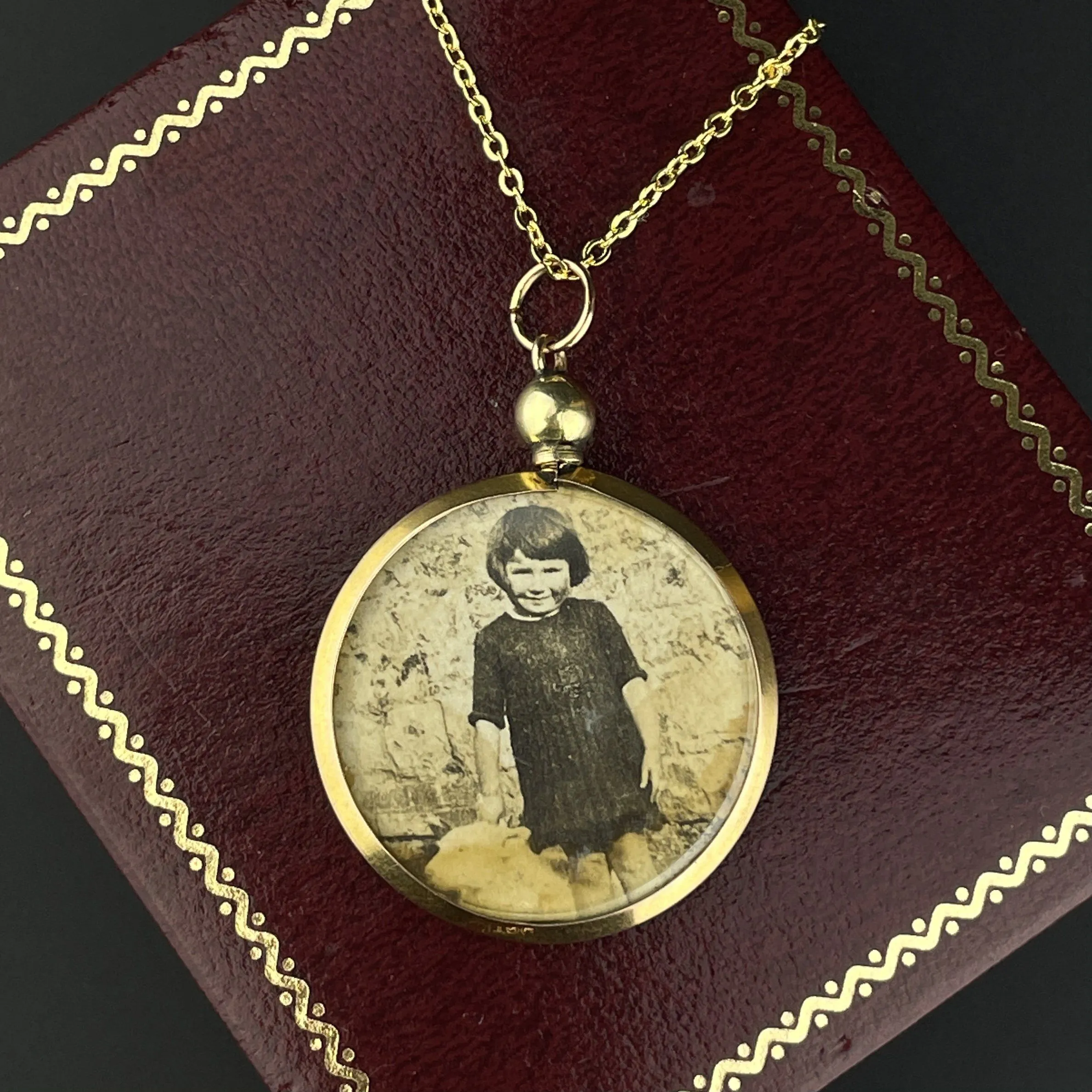 Antique Solid 9K Gold Double Sided Glass Locket Pendant