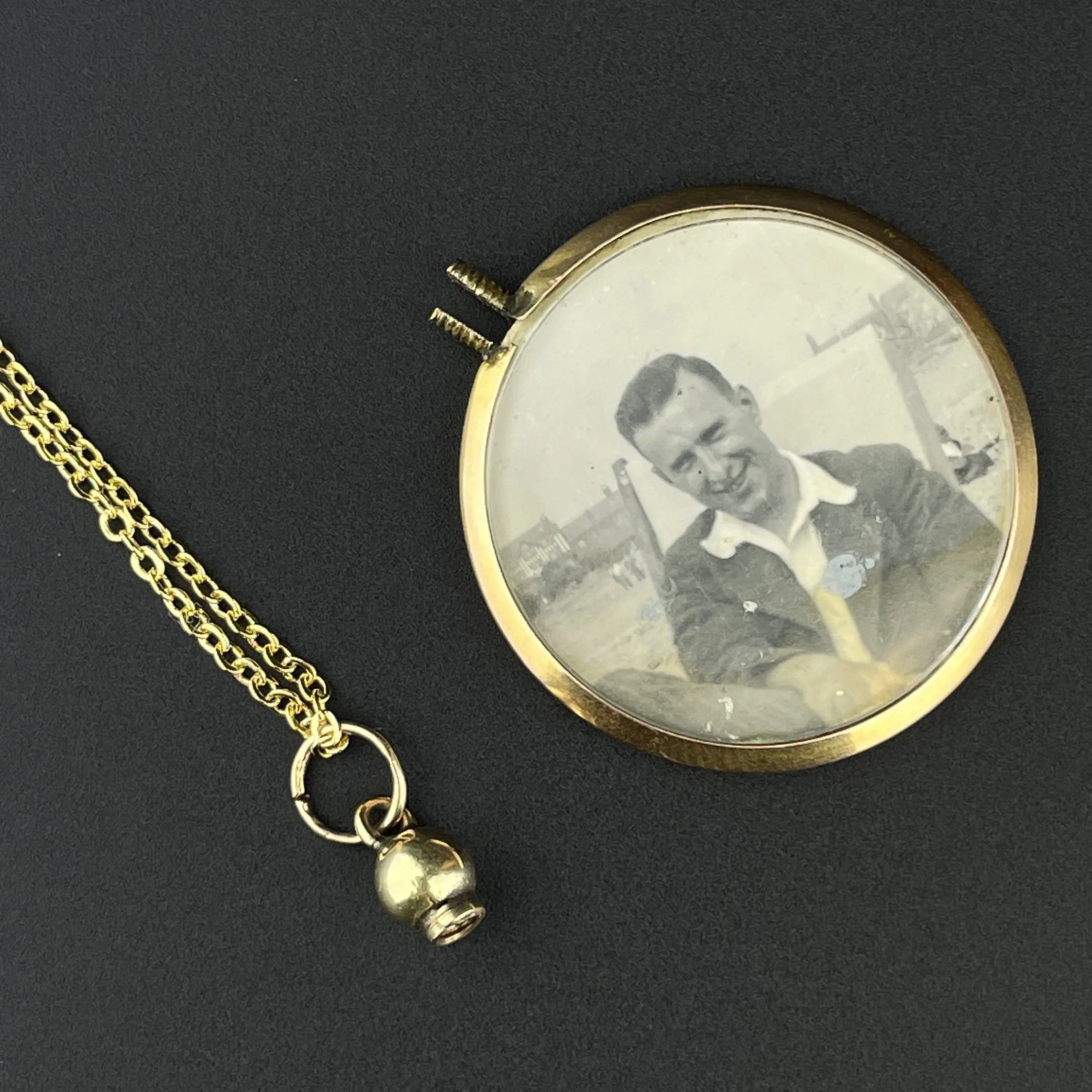 Antique Solid 9K Gold Double Sided Glass Locket Pendant