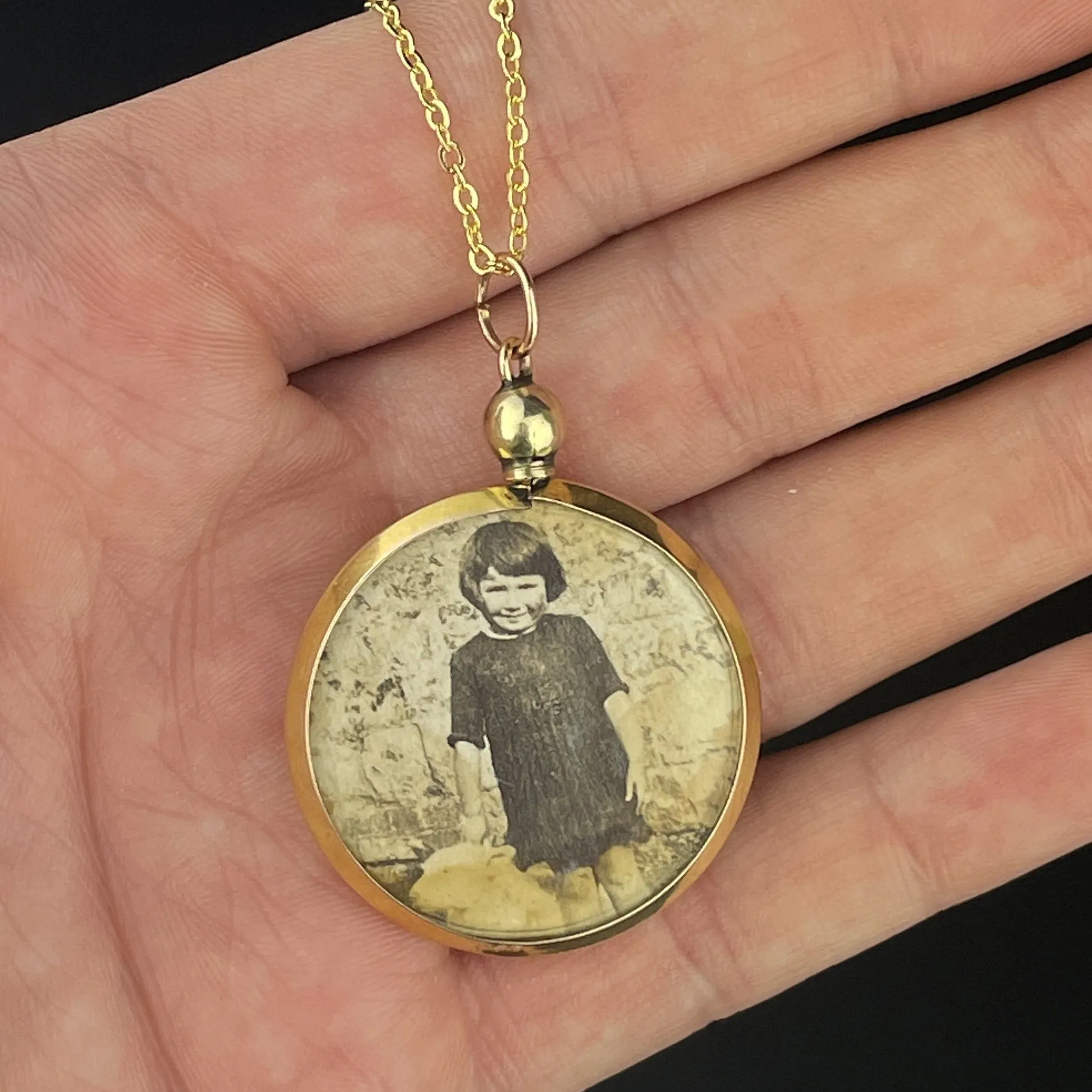 Antique Solid 9K Gold Double Sided Glass Locket Pendant