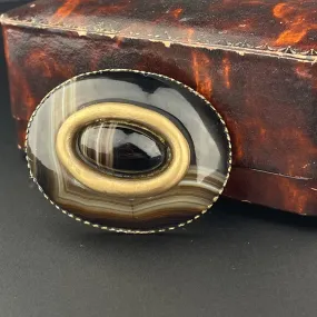 Antique Victorian Scottish Banded Agate Large Brooch