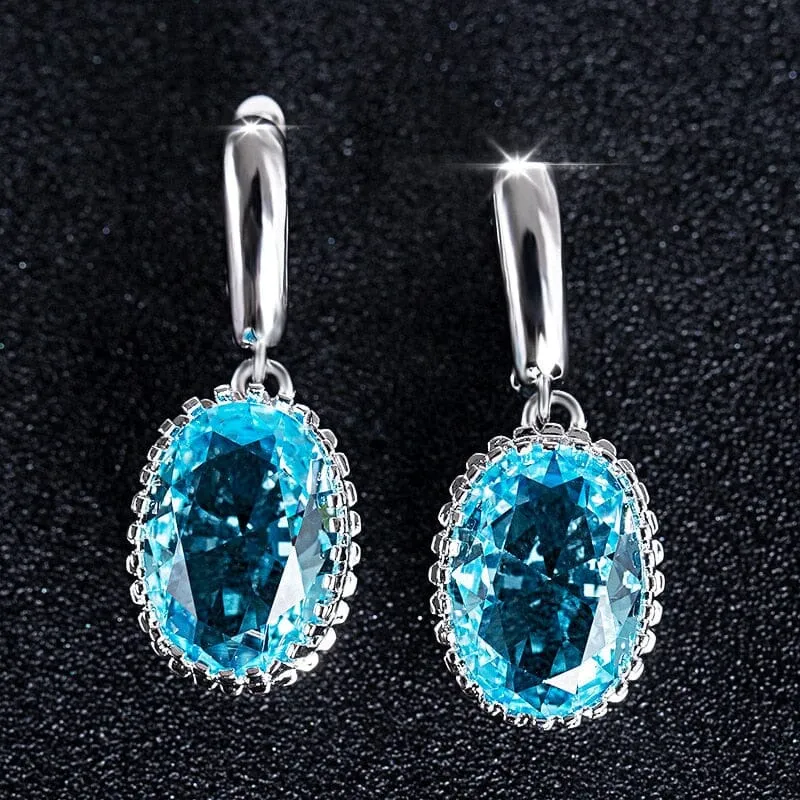 Aquamarine Oval Drop Earrings - 925 Sterling Silver