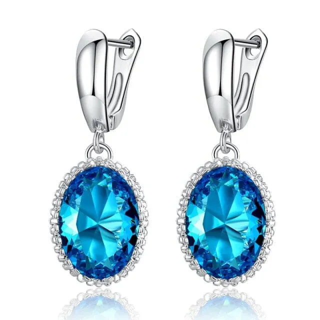 Aquamarine Oval Drop Earrings - 925 Sterling Silver