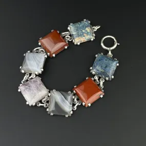 Art Deco Silver Scottish Banded Agate Bracelet