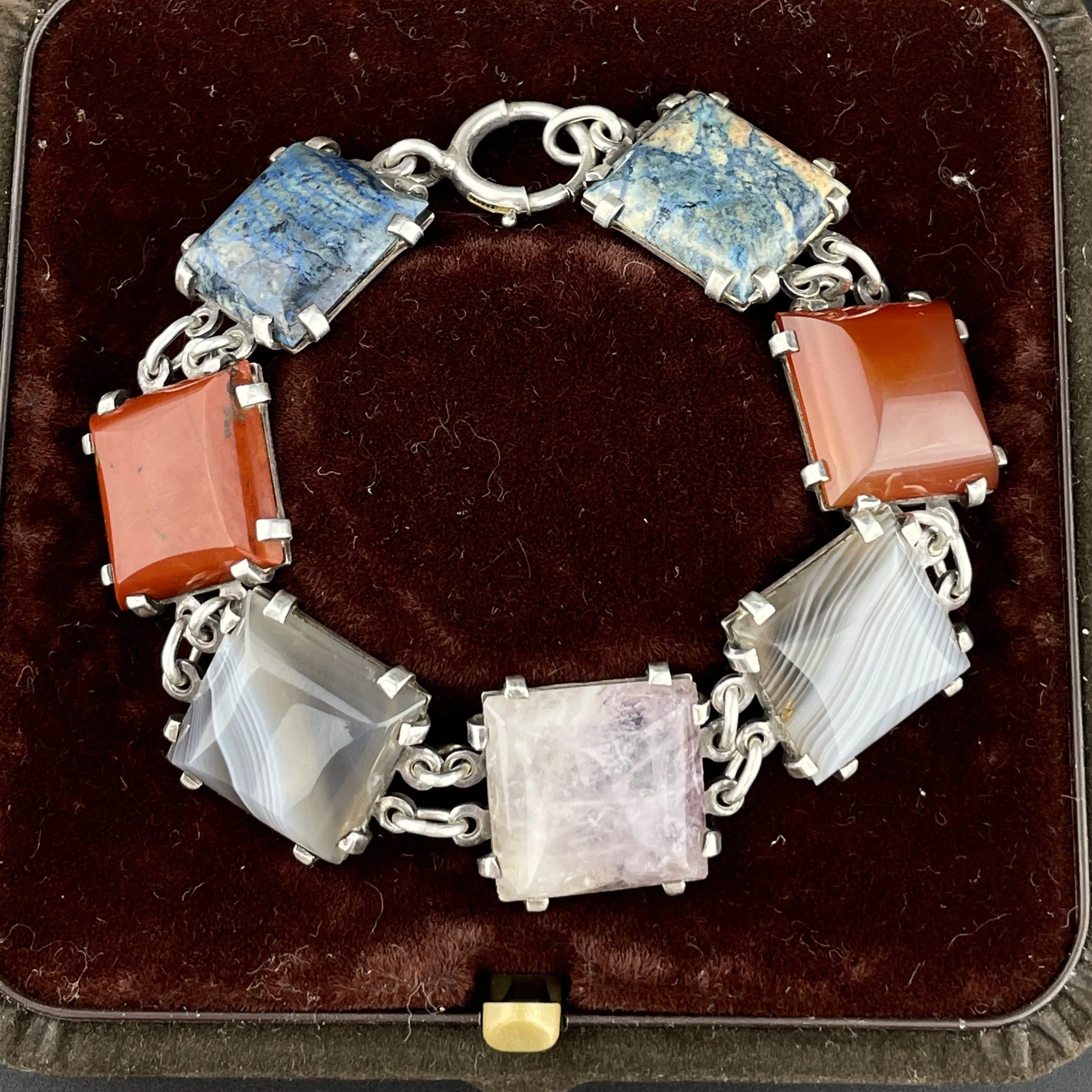 Art Deco Silver Scottish Banded Agate Bracelet