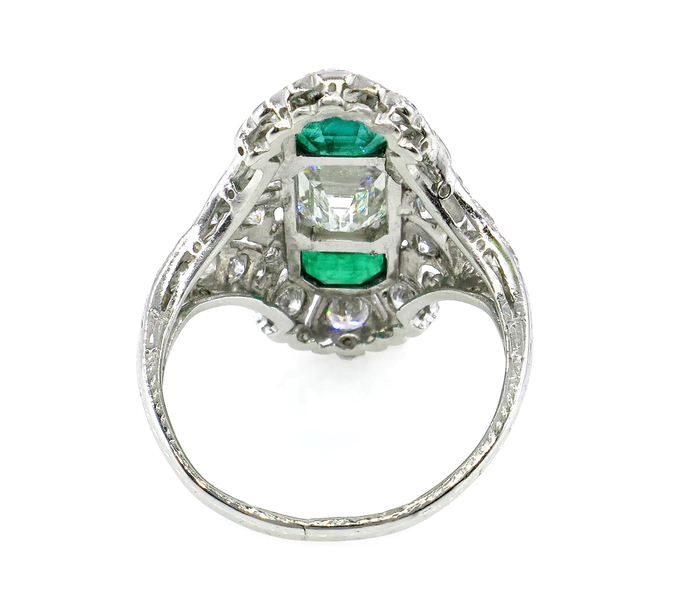 Art Nouveau 4.00ctw GIA H-VS2 Emerald Cut Diamond Platinum Ring