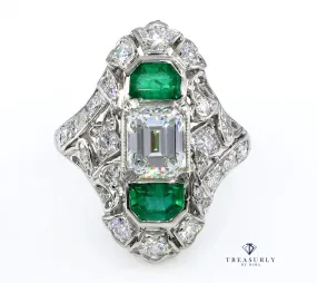 Art Nouveau 4.00ctw GIA H-VS2 Emerald Cut Diamond Platinum Ring