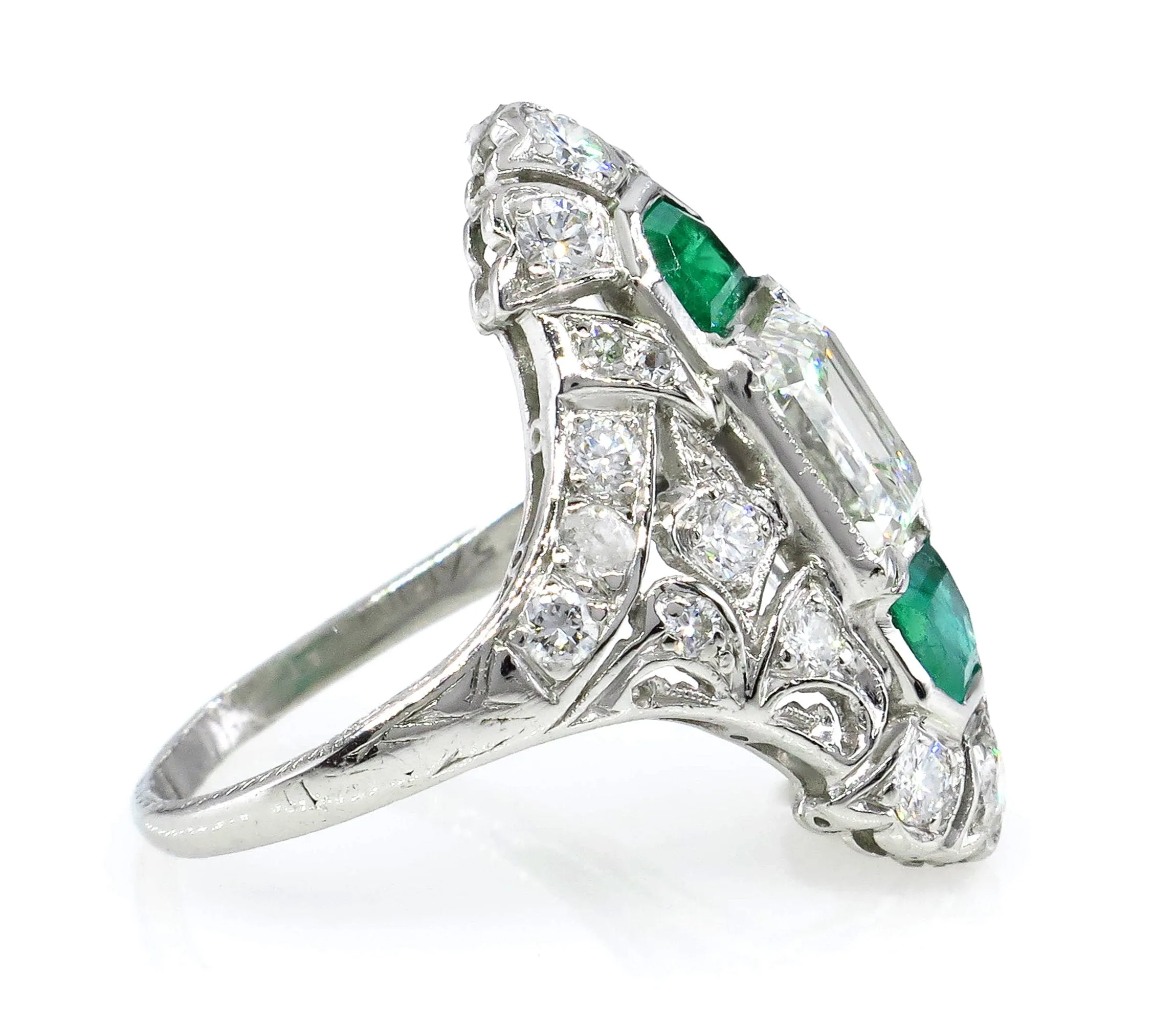 Art Nouveau 4.00ctw GIA H-VS2 Emerald Cut Diamond Platinum Ring