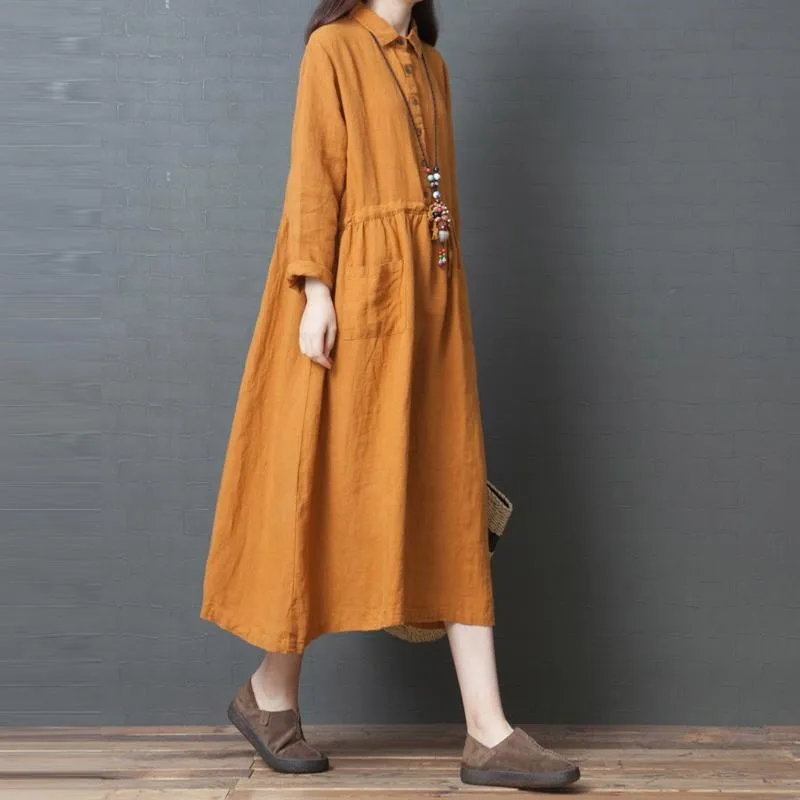 Autumn 2020 New Loose Linen Long Sleeve Dress