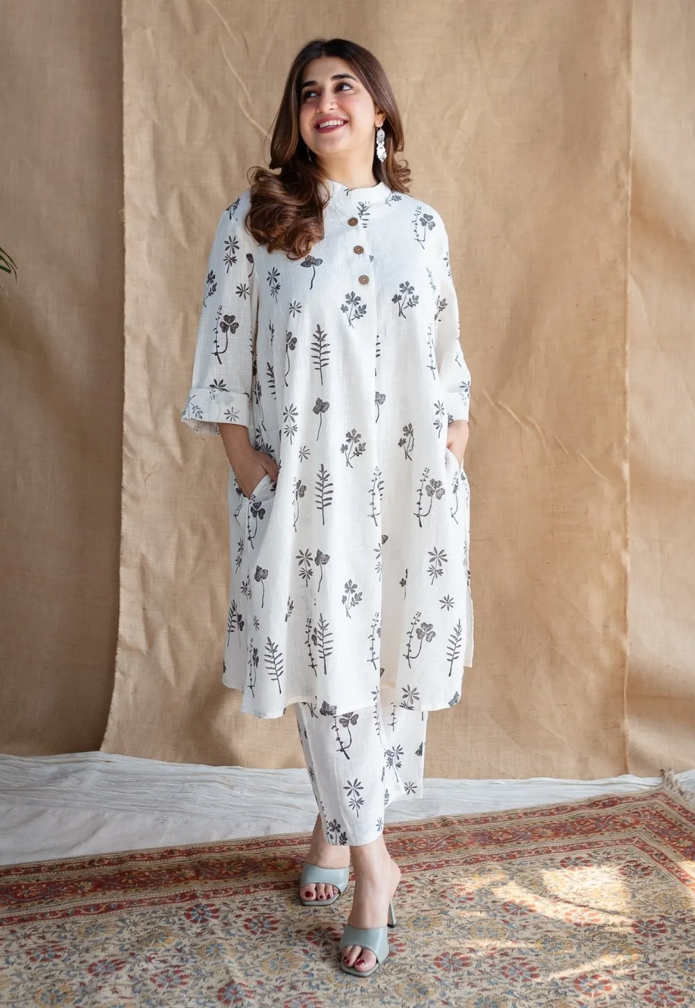 Ayaat Dabu Slub Cotton Co-ord Set (Set of 2)