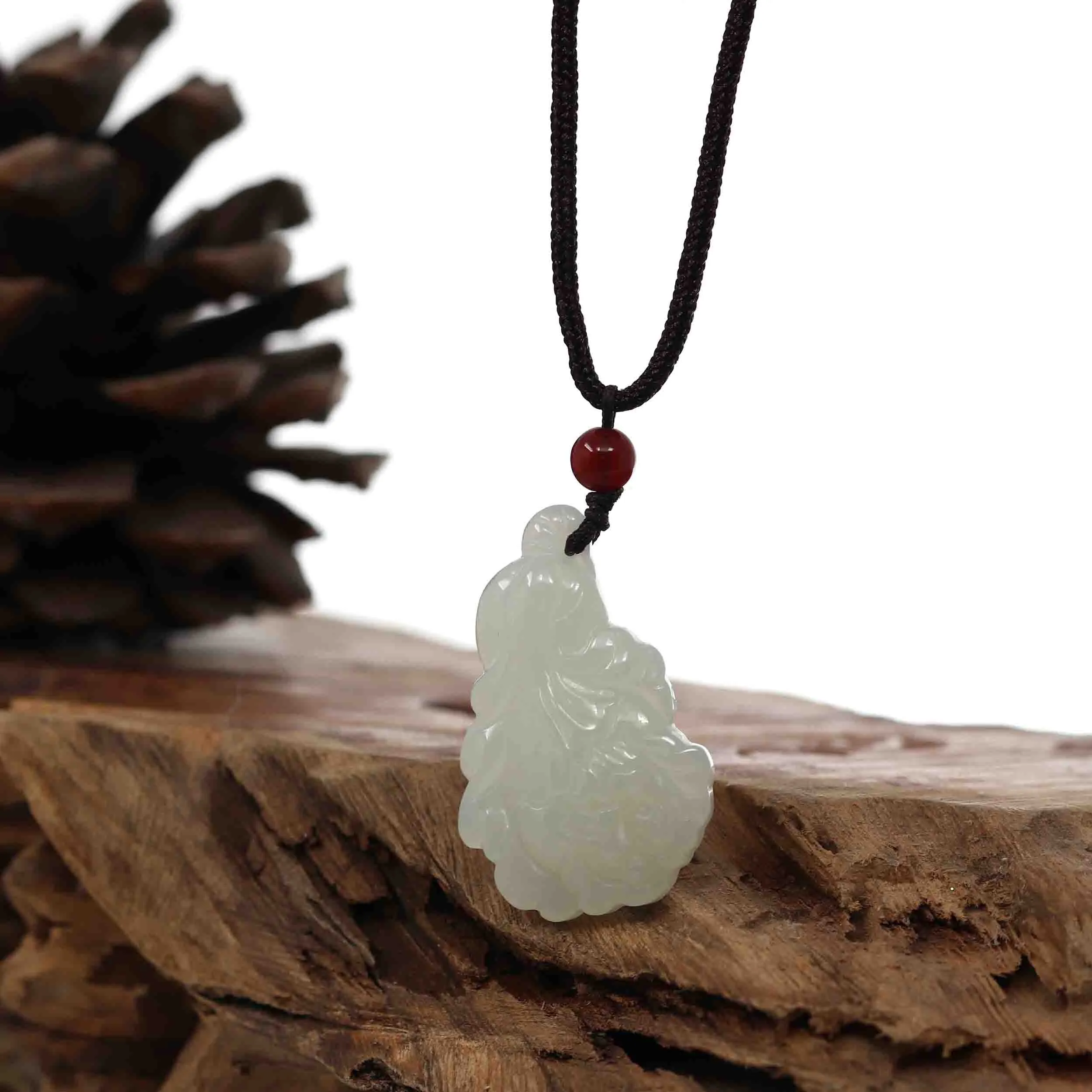 Baikalla Genuine White Nephrite Jade BaiCai (Lucky Cabbage) Pendant Necklace